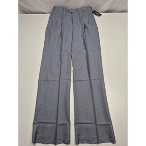 Palm Beach Reflex Dress Pants Mens 36x36 Blue Wool Pleated Striped Unhemmed NWT